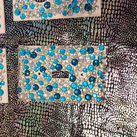 Hand Crafted Other - Blingy blue green silver light switch covers!